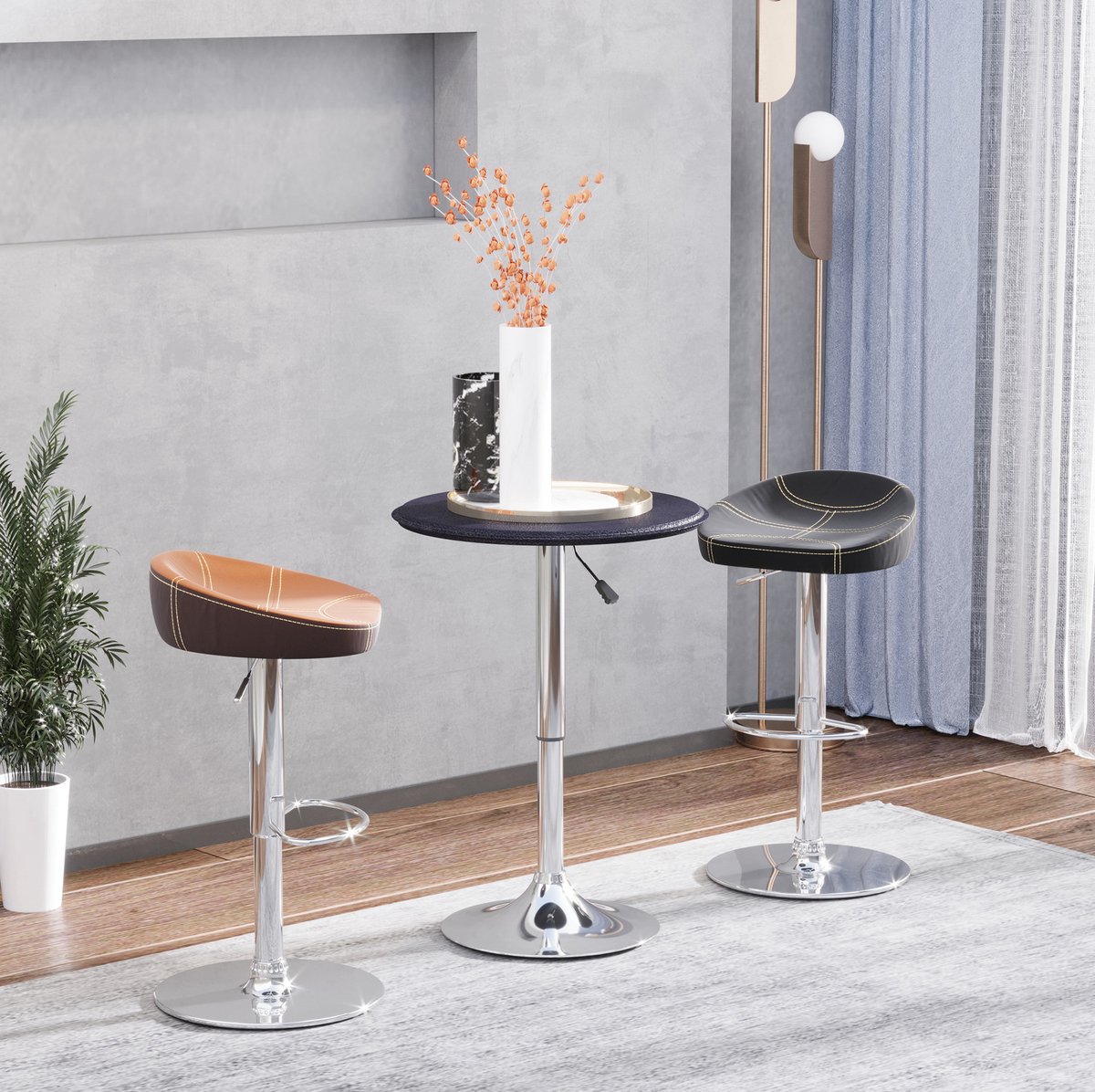 FloraGrace Statafel - Verstelbare Ronde Bartafel Met 360 Graden Draaibaar Blad - Voor Keuken Bar En Terras - Zwart Chroom - 63 Cm