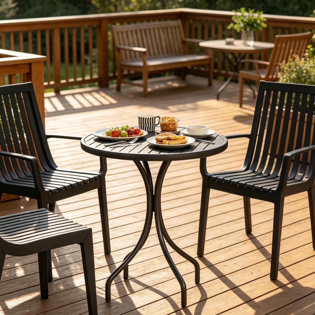FloraGrace Bistrotafel - Ronde Tuintafel Voor Tuin, Balkon En Terras - Waterafvoerend Blad En Krasbestendige Voeten - Staal - Zwart - 66 Cm