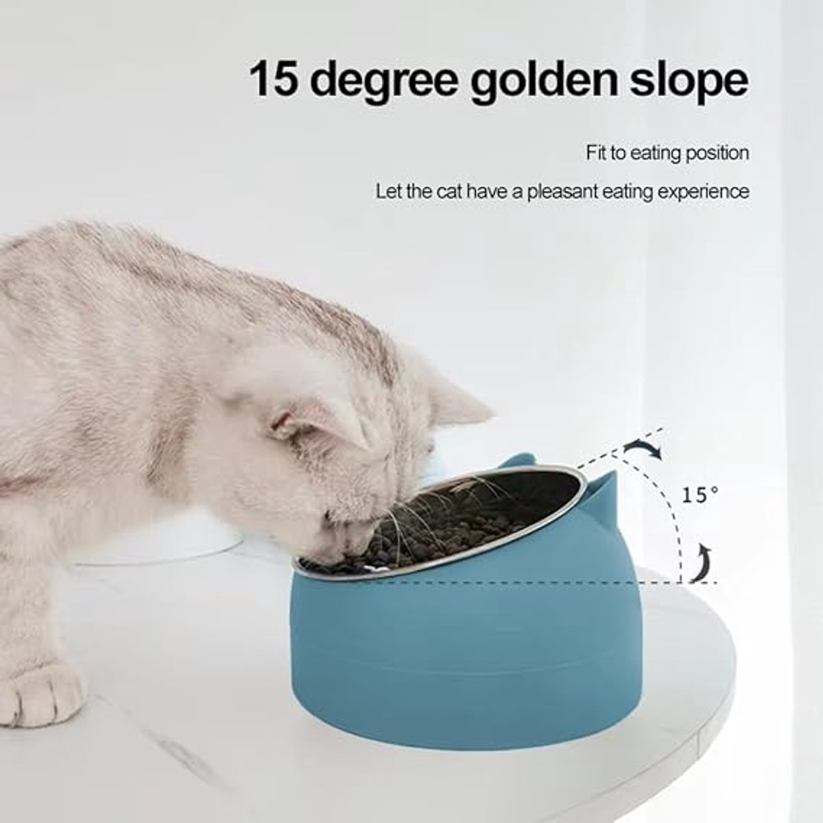 Katten Voerbak - 1 stuks - Met kattenkopjes vorm - antislip voerbakjes katten - Verhoogde Voerbak - Kattenvoerstation - Inhoud per voerbak 400 ml - RVS Kom - Bak katten - Hondenvoerbak - verwijderbare roestvrijstalen oprit