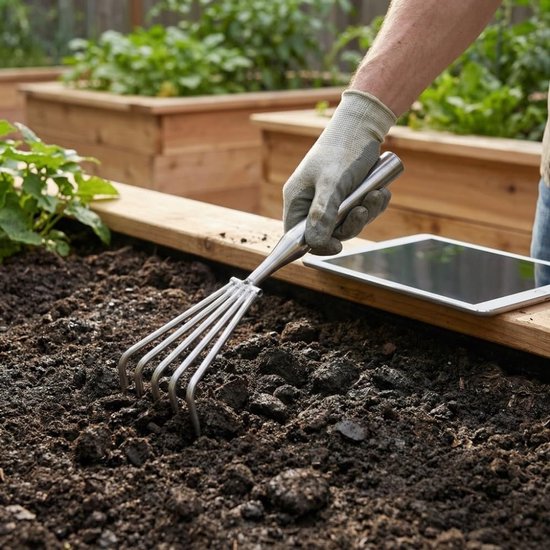Hark - 5 tands hark - roestvrijstalen hark - grond losmaken hark - onkruid wieden hark - aarde graven hark - buigt niet makkelijk - gemakkelijk schoon te maken - tuinaccessoires - geschikt voor onkruid wieden, grond losmaken, tuin (zilver, 50*8,5 cm) — afbeelding 5