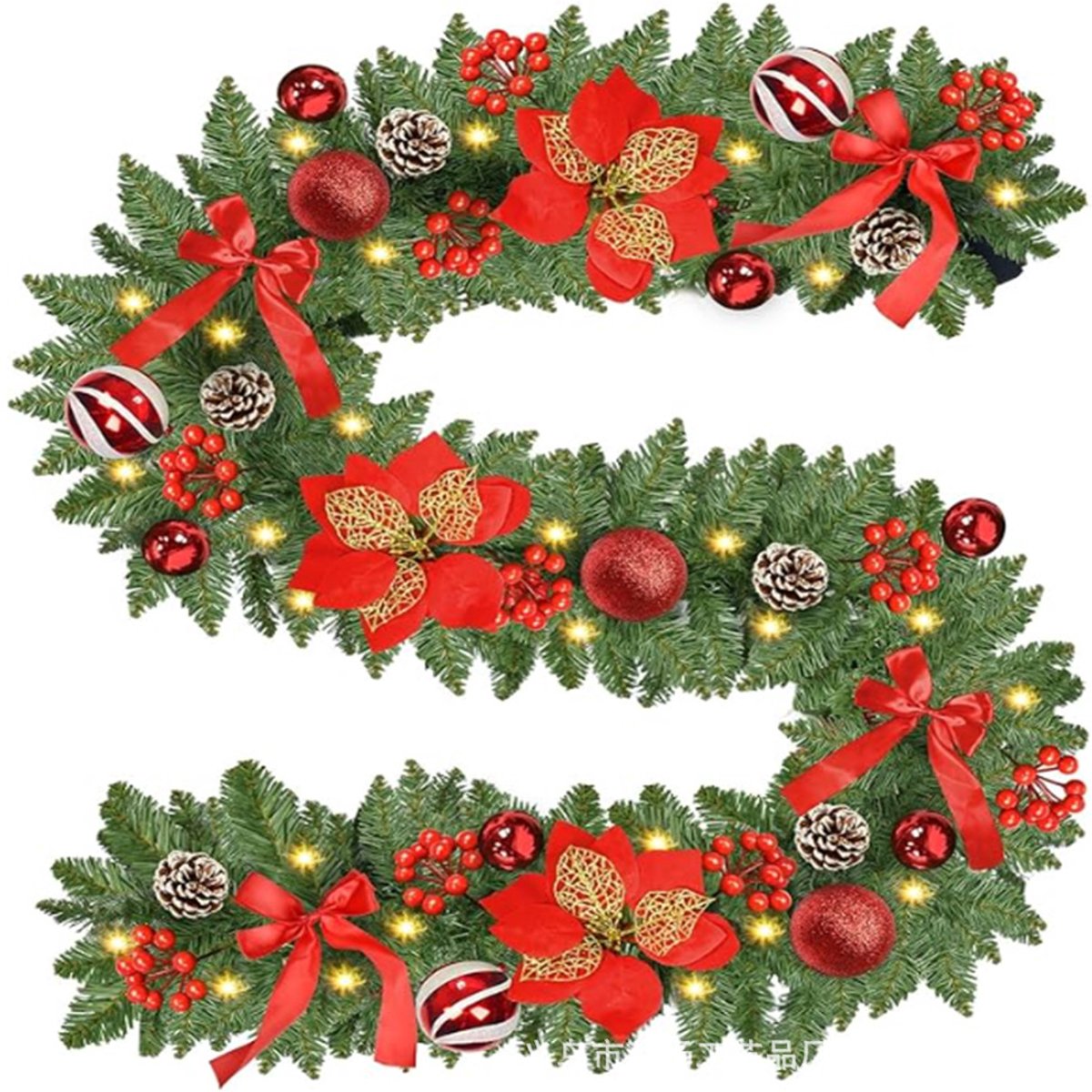 Kerstslinger ‑ 2,7 meter voorverlicht met 30 LED lampjes - Timer functie - Batterijgevoed - Binnen en buiten te gebruiken kerstdecoratie voor trappen, schoorsteen en voordeur