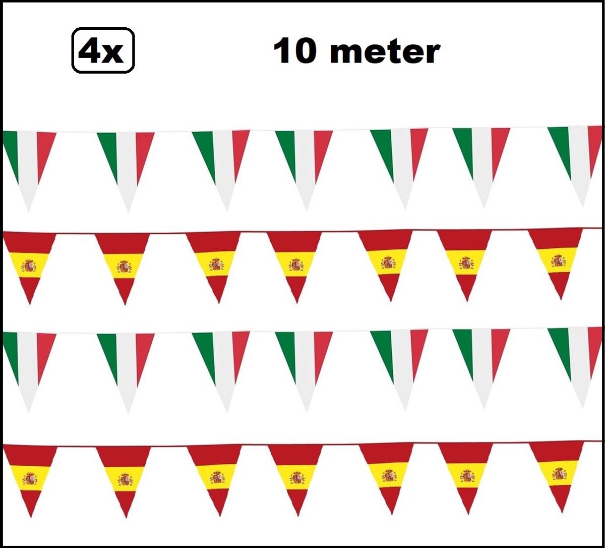 4 stuks Vlaggenlijn landen set Spanje / Italie 10 meter - Sport Spain Italie Thema feest voetbal party
