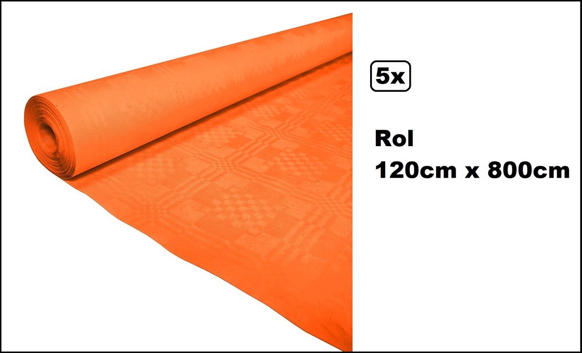 5 stuks Tafelrol tafelkleed oranje 120cm x 800cm papier - totaal 40 meter - Party diner food festival eten fun thema feest party