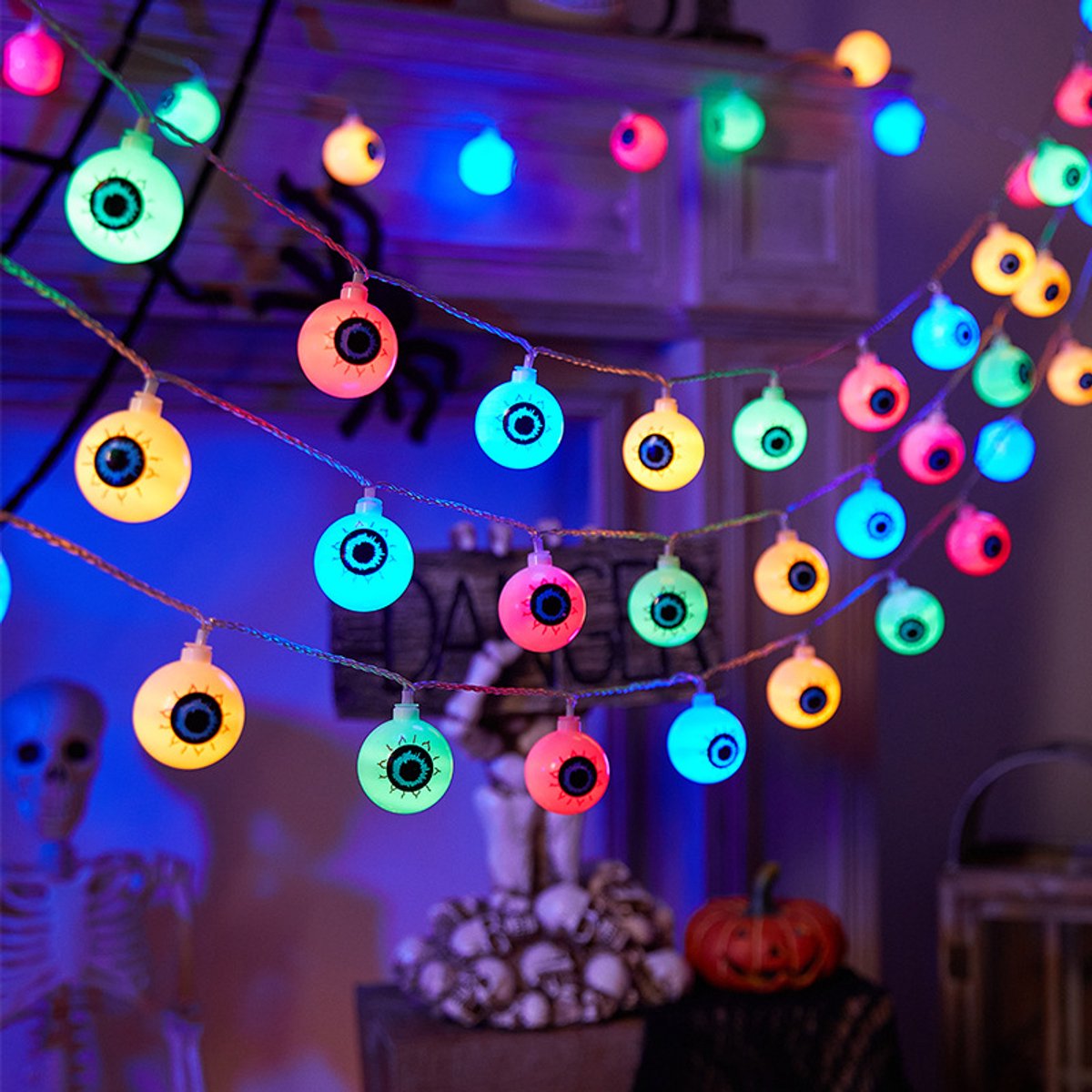 Daity Halloween pompoen lichtslinger - Lichtslinger voor buiten - Knipperende modus - Geschikt voor veranda's, ramen, tuinen, terrassen en feestjes (3 meter)