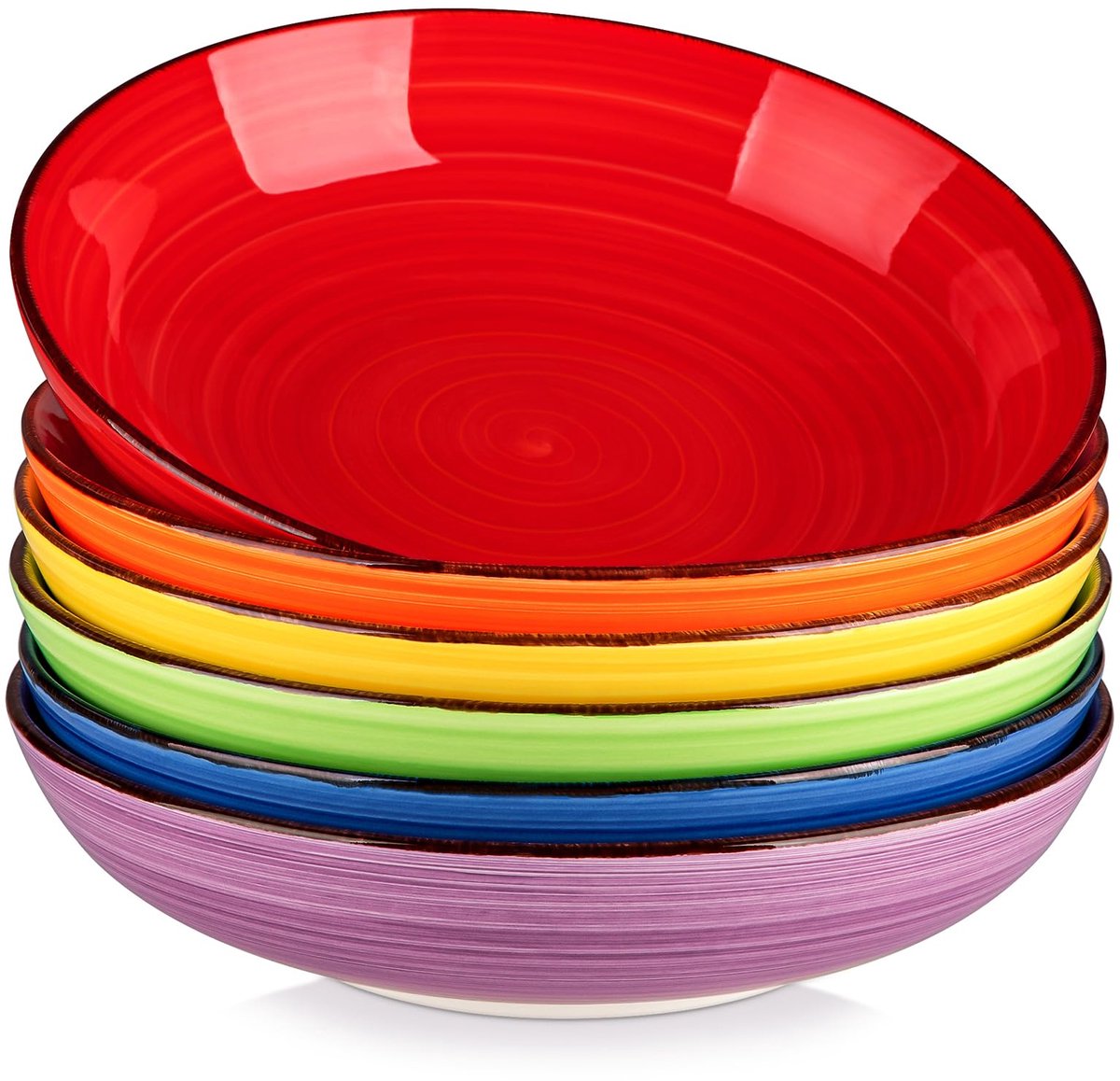 Famanu – Set van 6 pastakommen van steengoed, 50 oz, 24,5 cm, meerkleurig, magnetron- en ovenbestendig voor de keuken