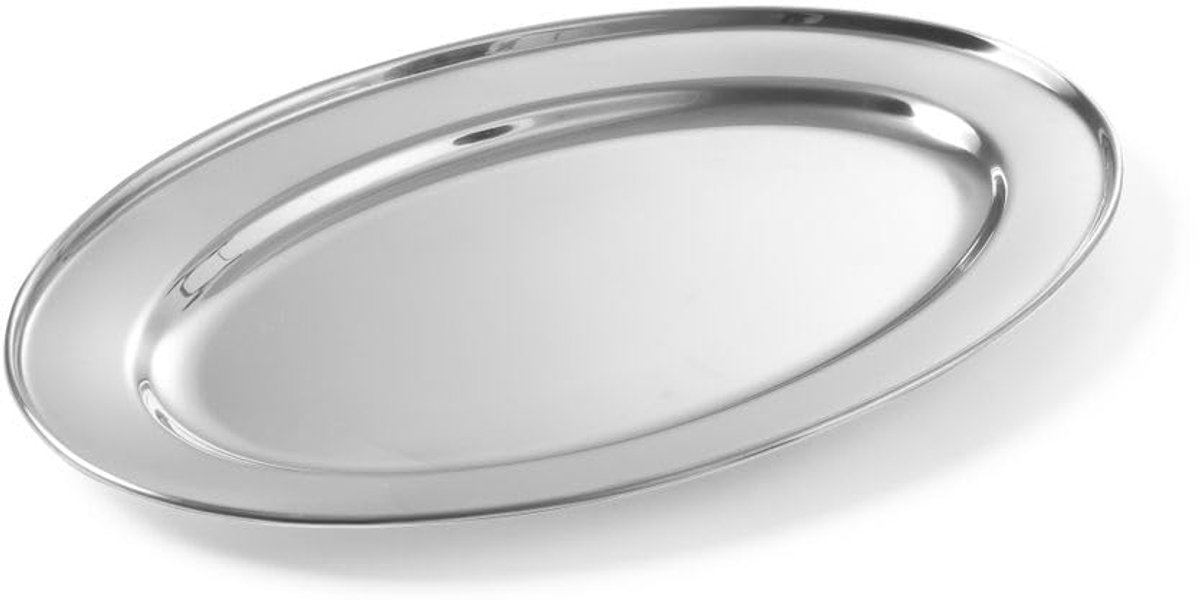 Famanu – Ovale serveerschaal van roestvast staal, 400 x 260 x (H) 27 mm