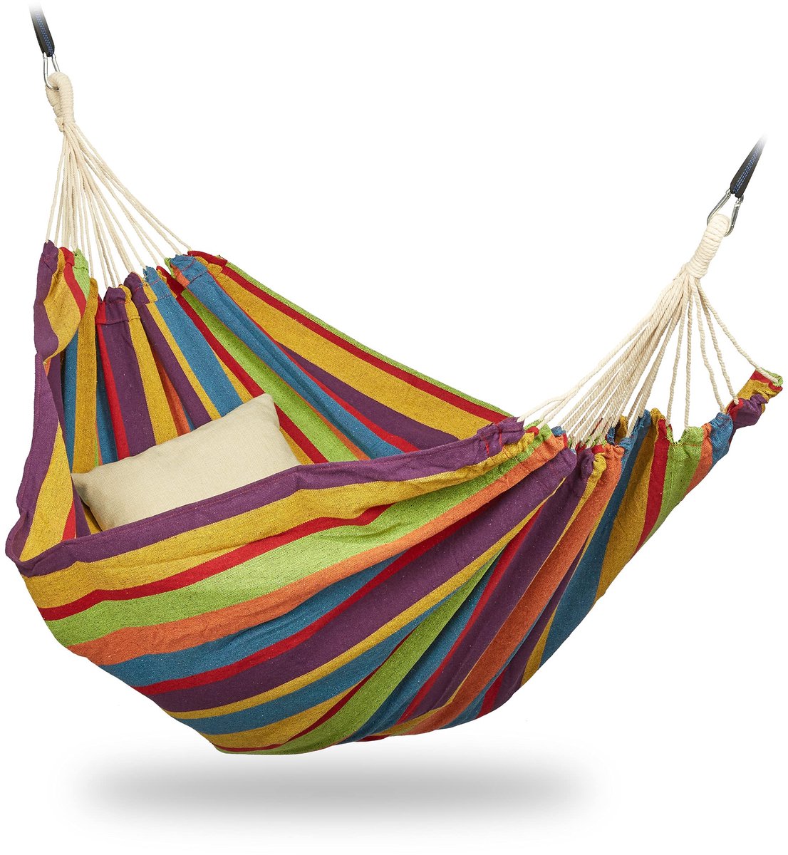 Famanu – XXL hangmat voor 2 personen, draagbaar en tot 300 kg belastbaar, van katoen, voor binnen en buiten, 150 x 272 cm, kleurrijk