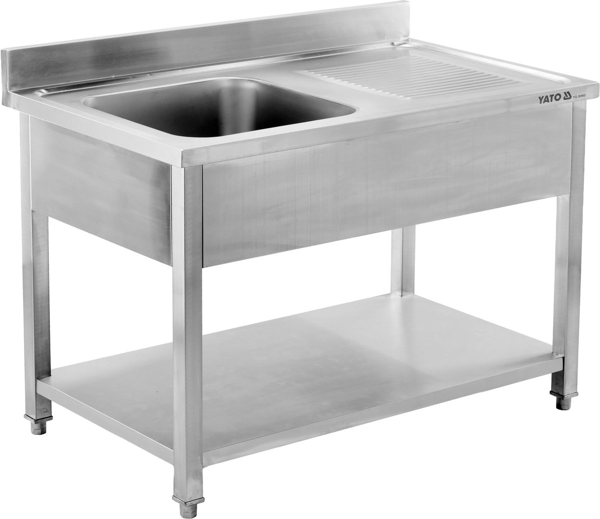 YATO Gastro RVS Spoeltafel met Enkele Spoelbak en Onderplank - Professionele Werktafel met Spatrand 100 mm - RVS Werkblad SS201 - Horeca Spoelkeuken Werktafel (Model YT/YG Serie)