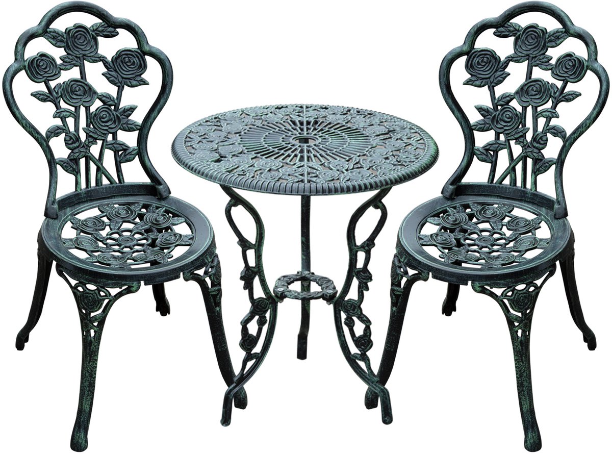 3-delige bistroset - antiek groene tuinmeubelen - gietaluminium balkonmeubels - Ø60x69 cm - Zitgroep - Balkon en terras Groen