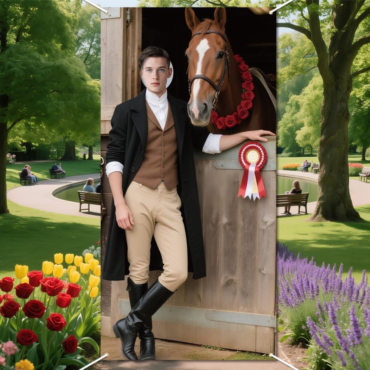 Paardrijden Fotografie Achtergrond voor Feest, Grote Doek met Gezichtsopening, Versiering voor Rodeo en Competitie, Cowboy Thema Decoratie