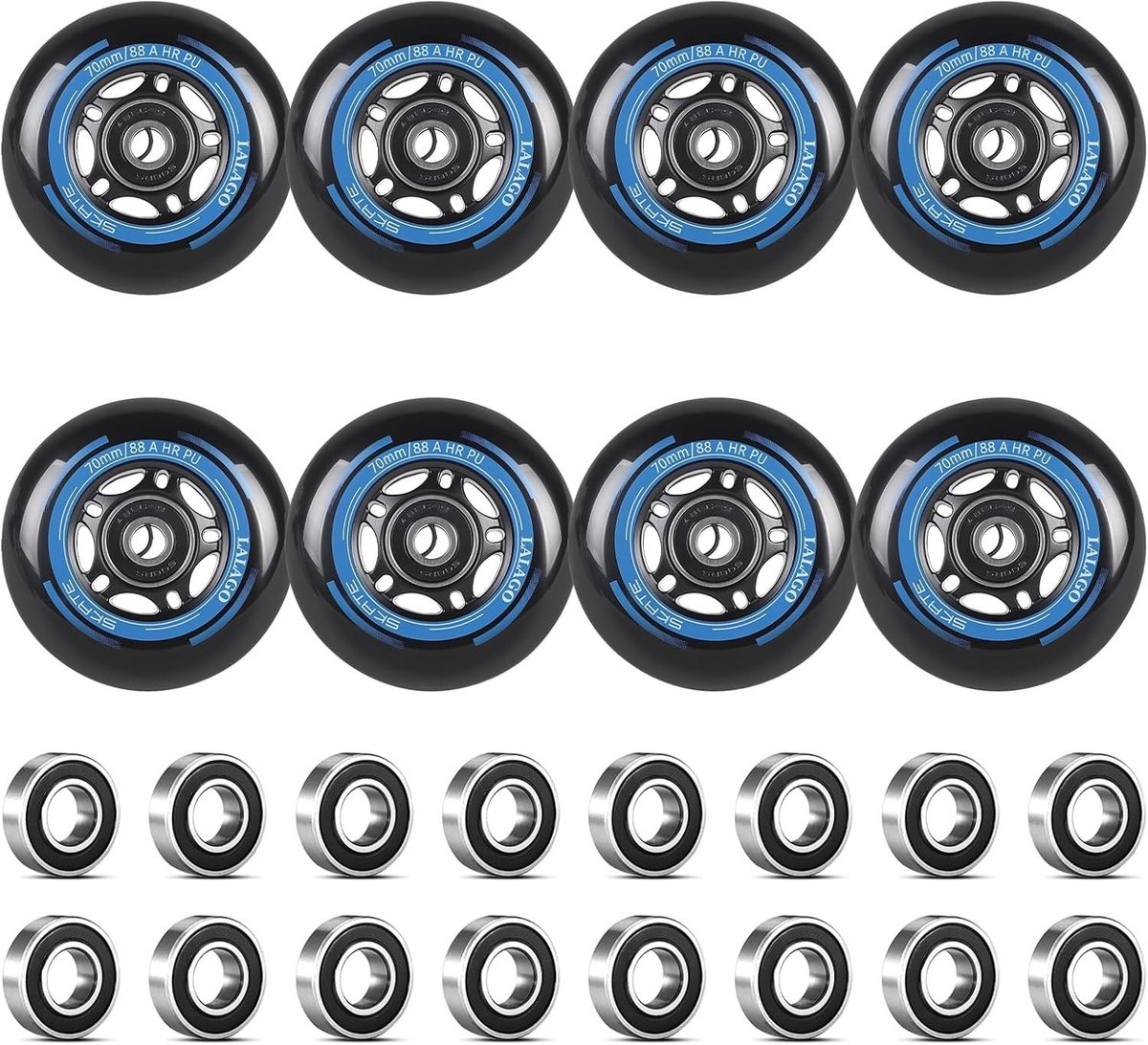 Set van 8 inline skate wielen 70 mm, vervangingswielen met ABEC 9 lagers voor soepel rijden en optimale grip
