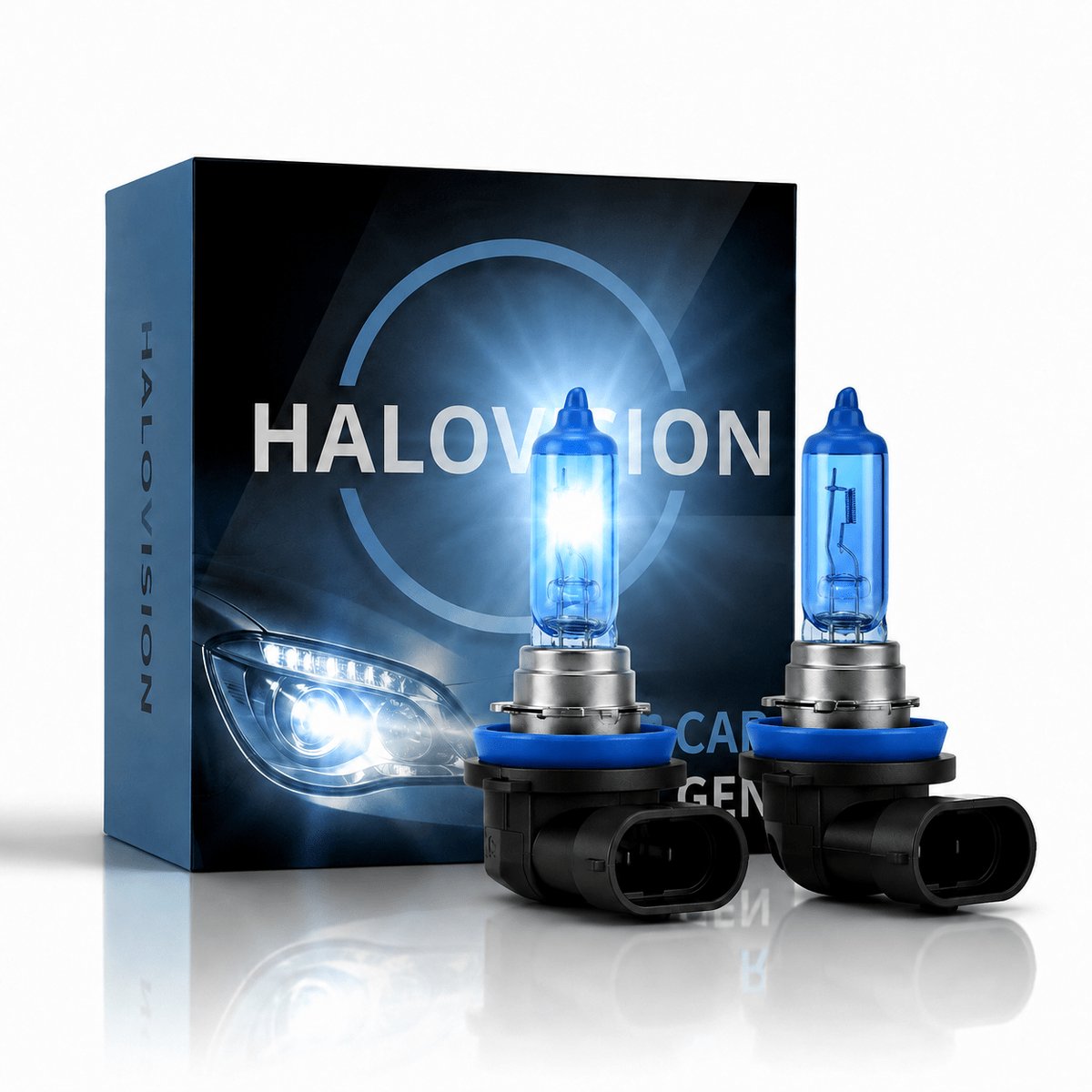 HaloVision Halogeen Koplampen H8 – 12V 3000Lm 5500K Koud Wit – Blauw Glas Super White Dimlicht Grootlicht Halogeenlampen Set van 2 Autolampen