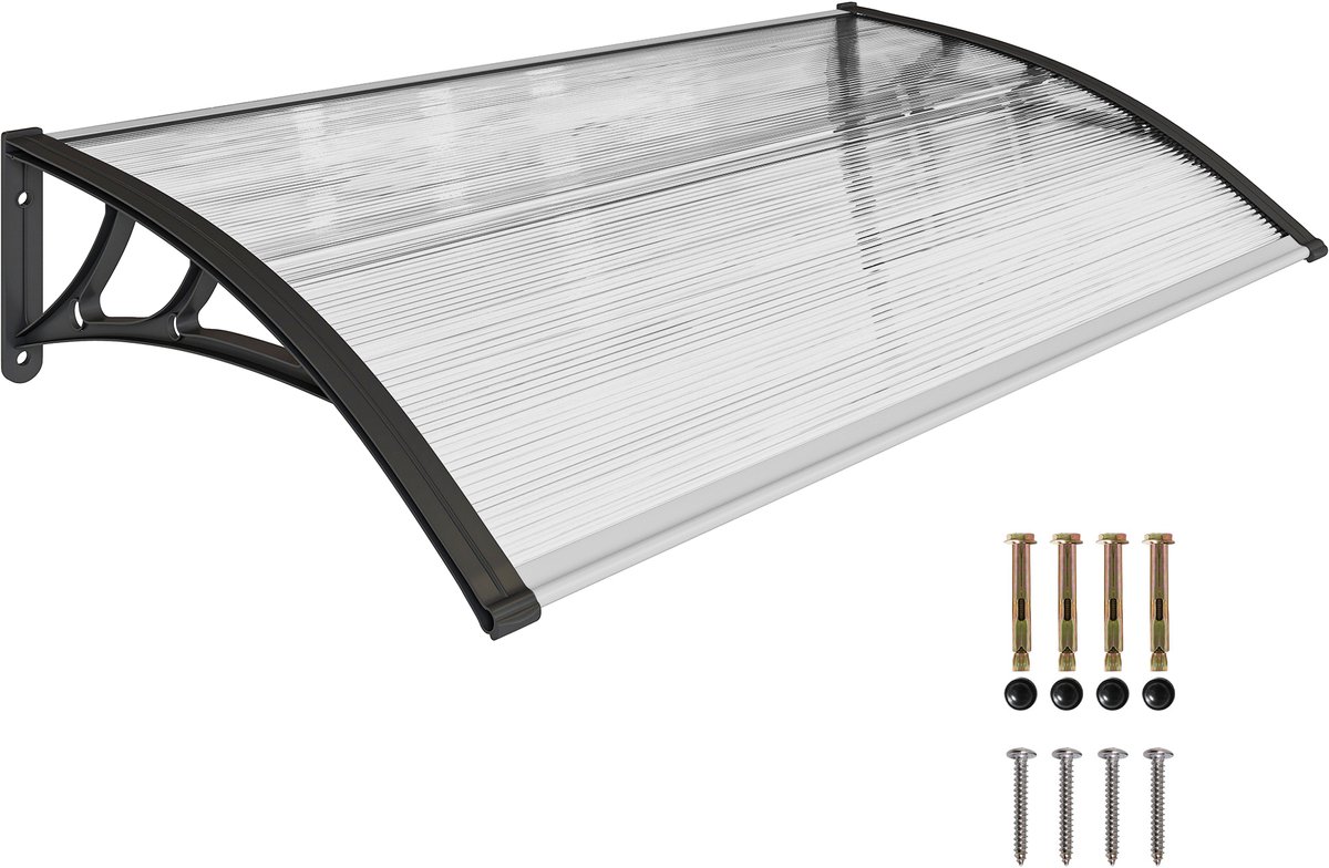 Outsunny Door Awning-Polycarbonate, Aluminium-110L x 60B x 18H cm-Transparent+Schwarz