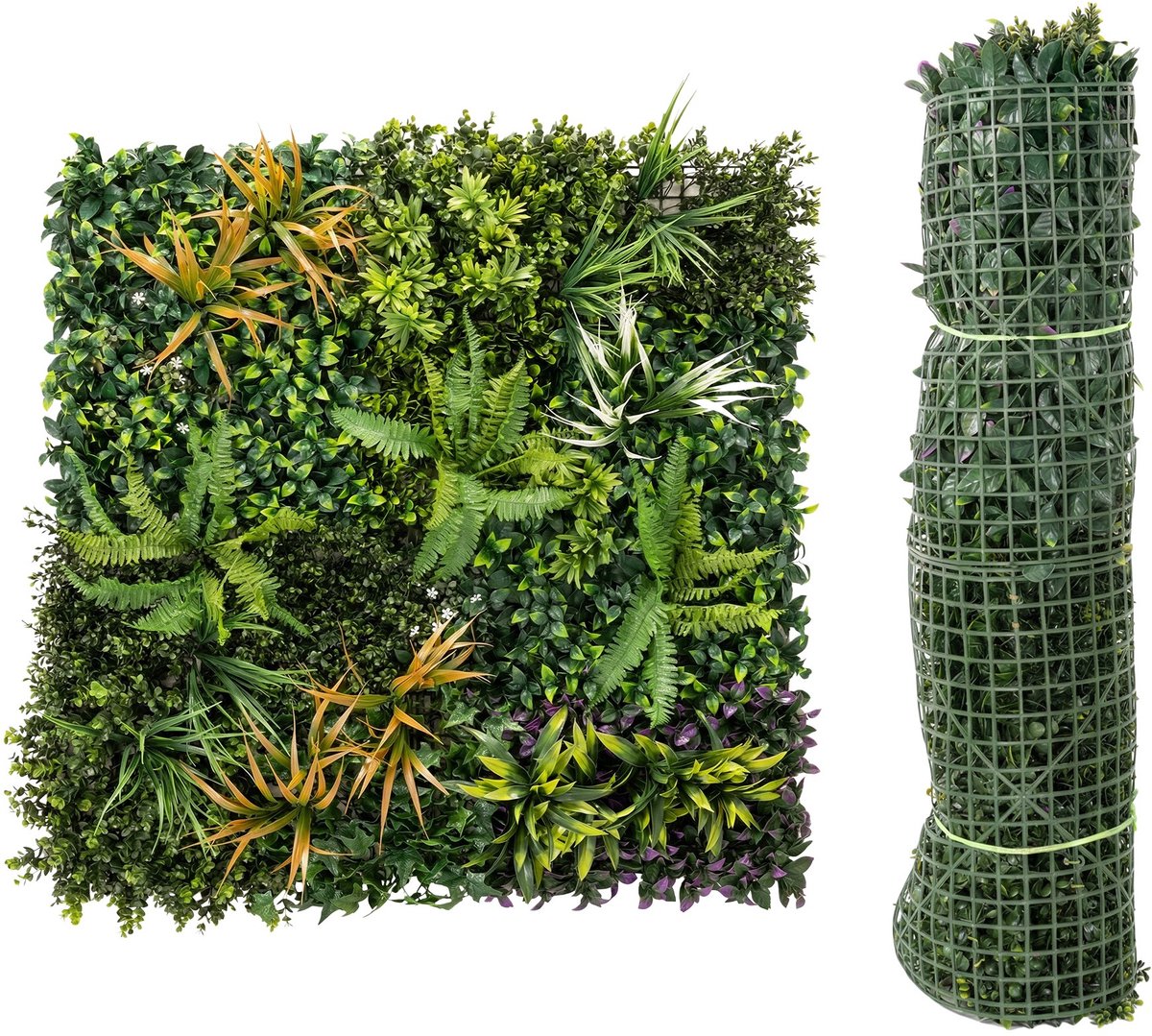 Outsunny Artificial Hedge-PE-100L x 100B cm-Grün+Gelbbraun+Lila+Weiß