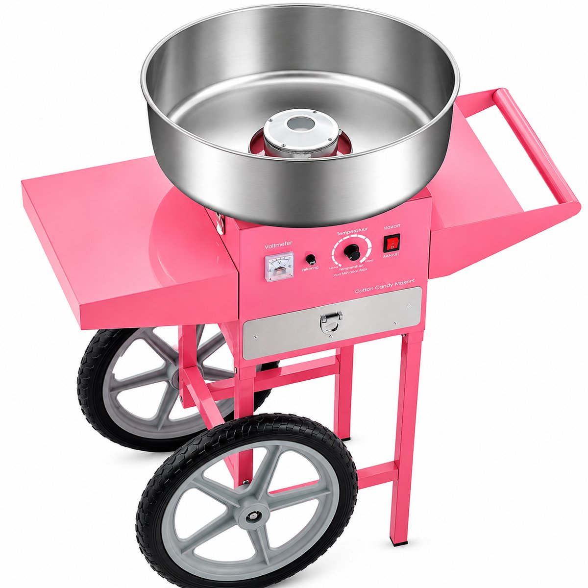 DPLUNIQ Suikerspinmachine - Suikerspin - Feest - Snoepautomaat - Kar - Professioneel - 1000W - Ø52cm - 81,9x42x95,5cm - RVS - Roze