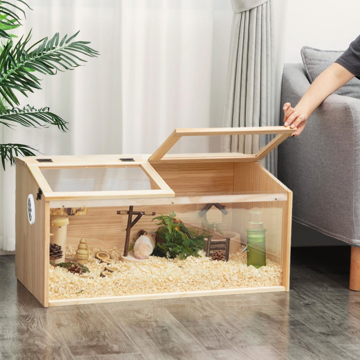 Famanu – Kleine dierenkooi met inklapbare deksel, geschikt voor cavia's, hamsters en schildpadden, afmetingen 80 x 40,5 x 40 cm