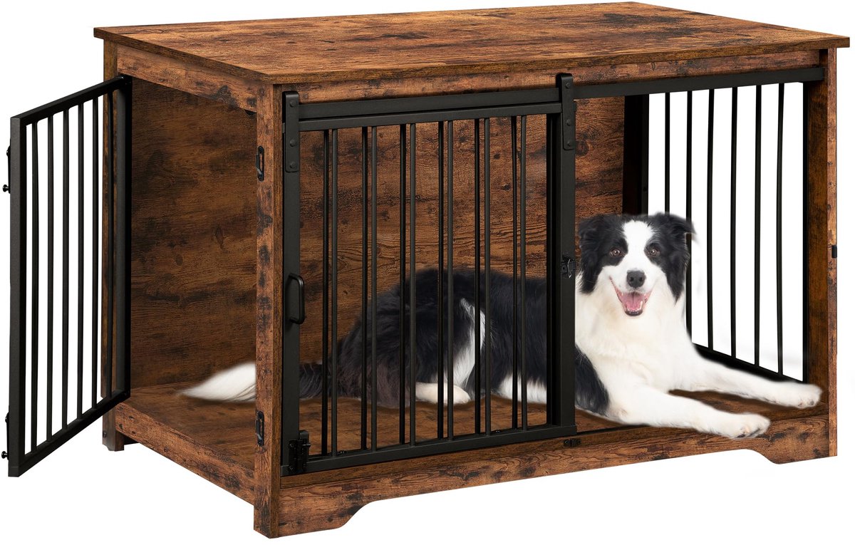 Famanu – Moderne Hondenbox met 2 Deuren en Bijzettafel, 100cm breed, 60x100x68 cm, voor kleine, middelgrote en grote honden