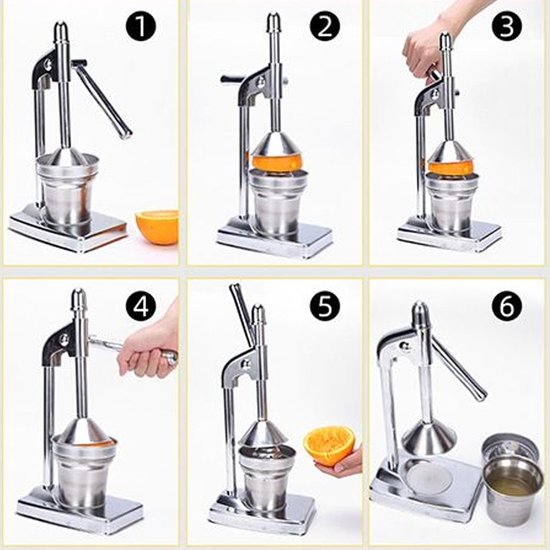 Hand Citruspers - Fruit Squeezer - Vers Sap Maken - Maximale Sap Extractie - 38 cm Hoog - Zilverkleurig — afbeelding 4