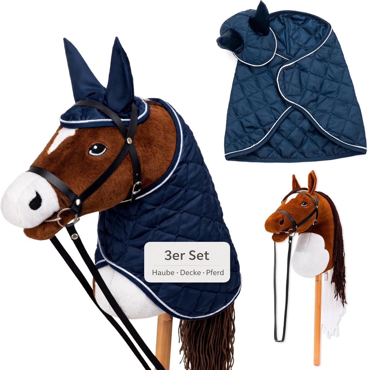 Hobbyhorse Hoofdstel - Blauw - 35 cm - Inclusief Deken en Vliegenkap - Voor Kinderen