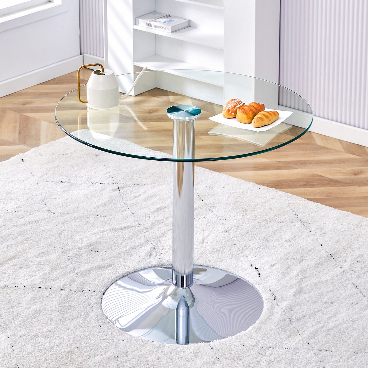 VVBV Glazen Bartafel 85x85x76 cm - Stabiel Metalen Onderstel - Zilver, Glas/Metaal