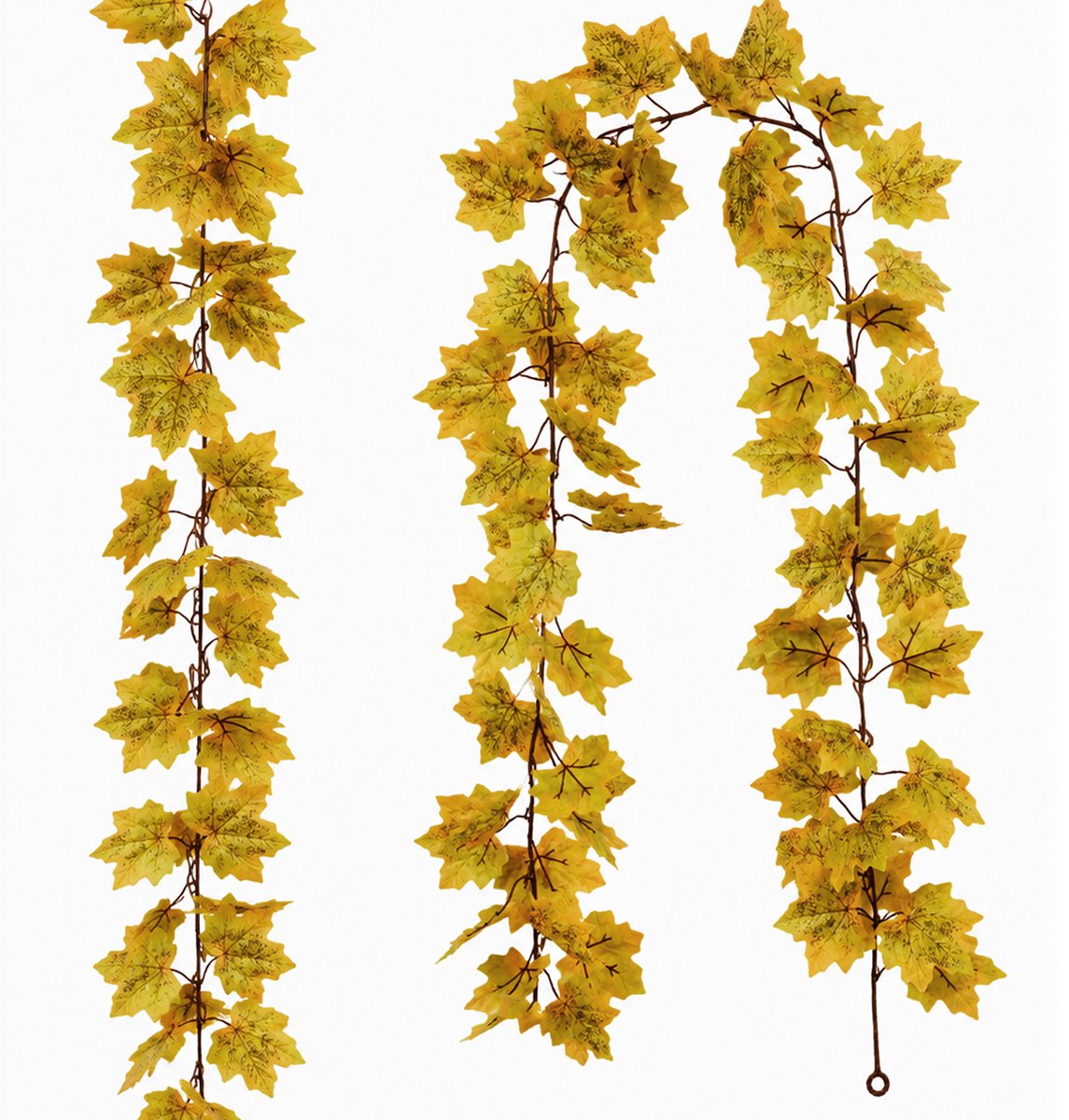 2 Stuks Kunstmatige Esdoorn‑bladeren Krans - 350cm Herfstdecoratie - voor Binnen en Buiten - Halloween en Thanksgiving Versiering - Kunststof - eenvoudig op te Bergen - Geel