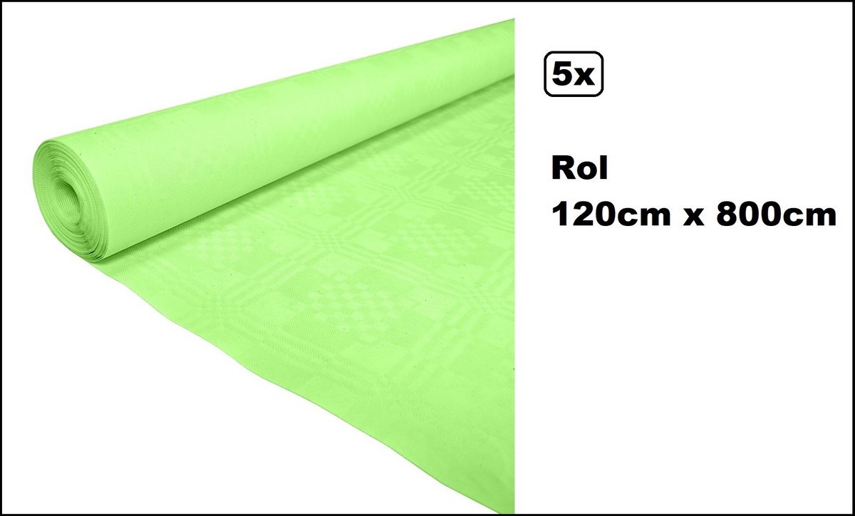 5 stuks Tafelrol tafelkleed licht groen 120cm x 800cm papier - totaal 40 meter - Party diner food festival eten fun thema feest party