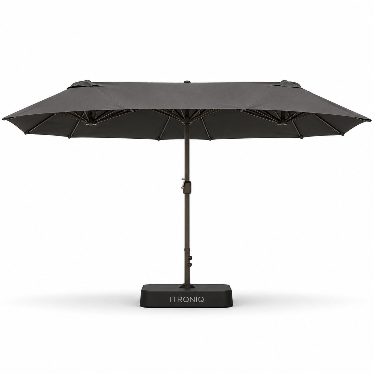 ITRONIQ Dubbele Tuinparasol 460 x 270 CM - Rechthoekige Parasol Met Voet en Zandzakken - Grote Stokparasol UV50+ - Grijs