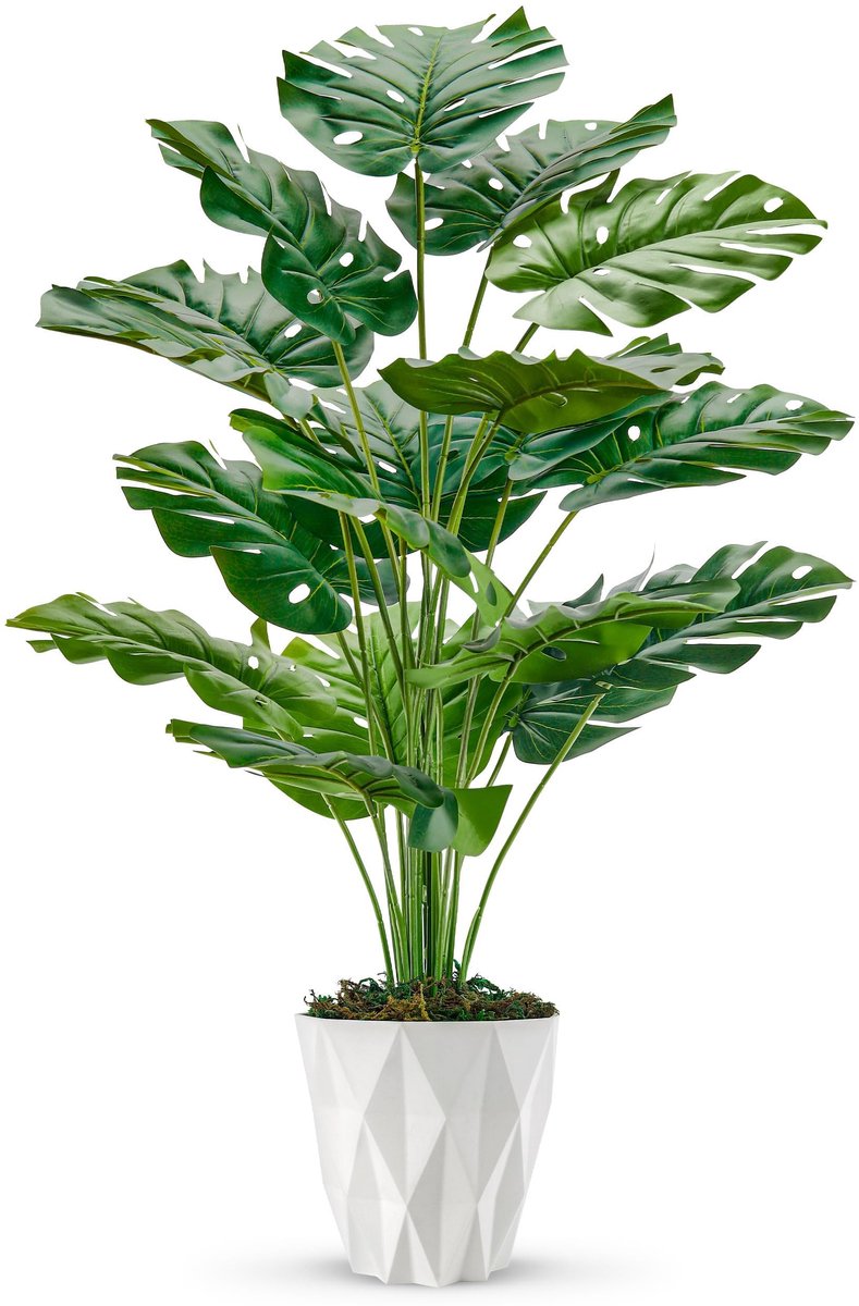 Famanu Hoge nepplanten, grote kunstmatige monstera in witte pot, perfect voor binnendecoratie in woonkamer of thuiskantoor Groen