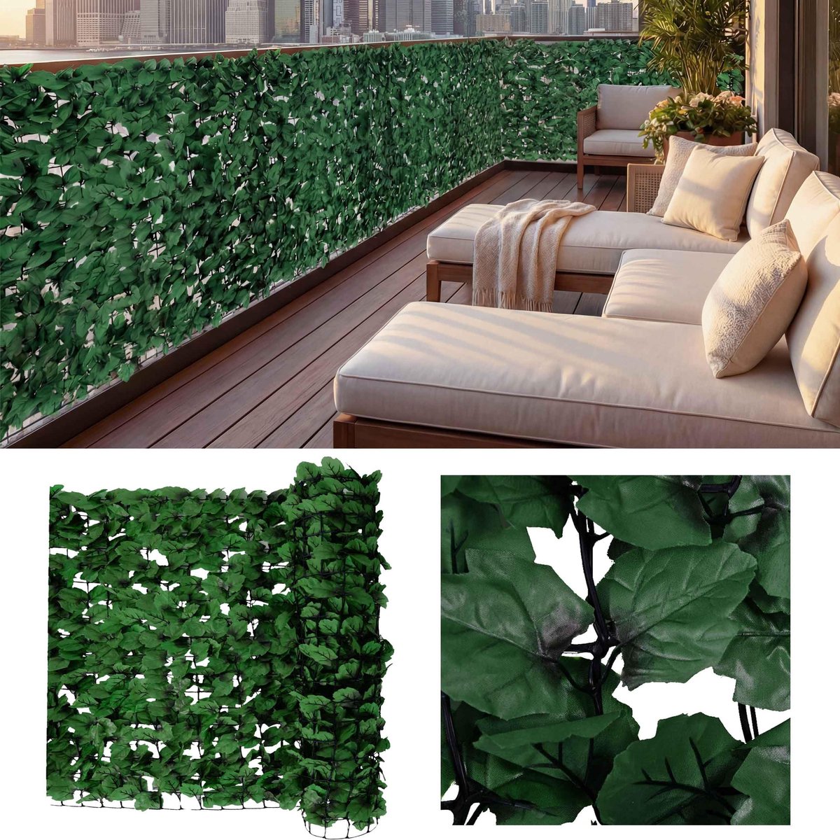 Famanu – Balkonscherm , Inkijkbescherming, Windscherm, Bekleding voor Balkon, Terras, Omheining, 300 x 150 cm, Bladeren, Donker