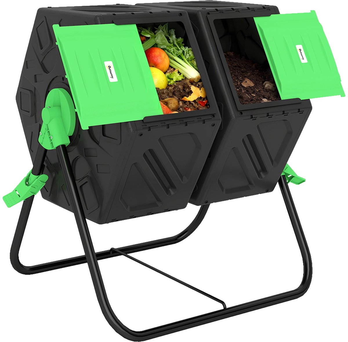 Famanu – Composter van 130 liter, 360° draaibare snelle composter, afmetingen 67 x 60 x 77 cm, ideaal voor tuinafval