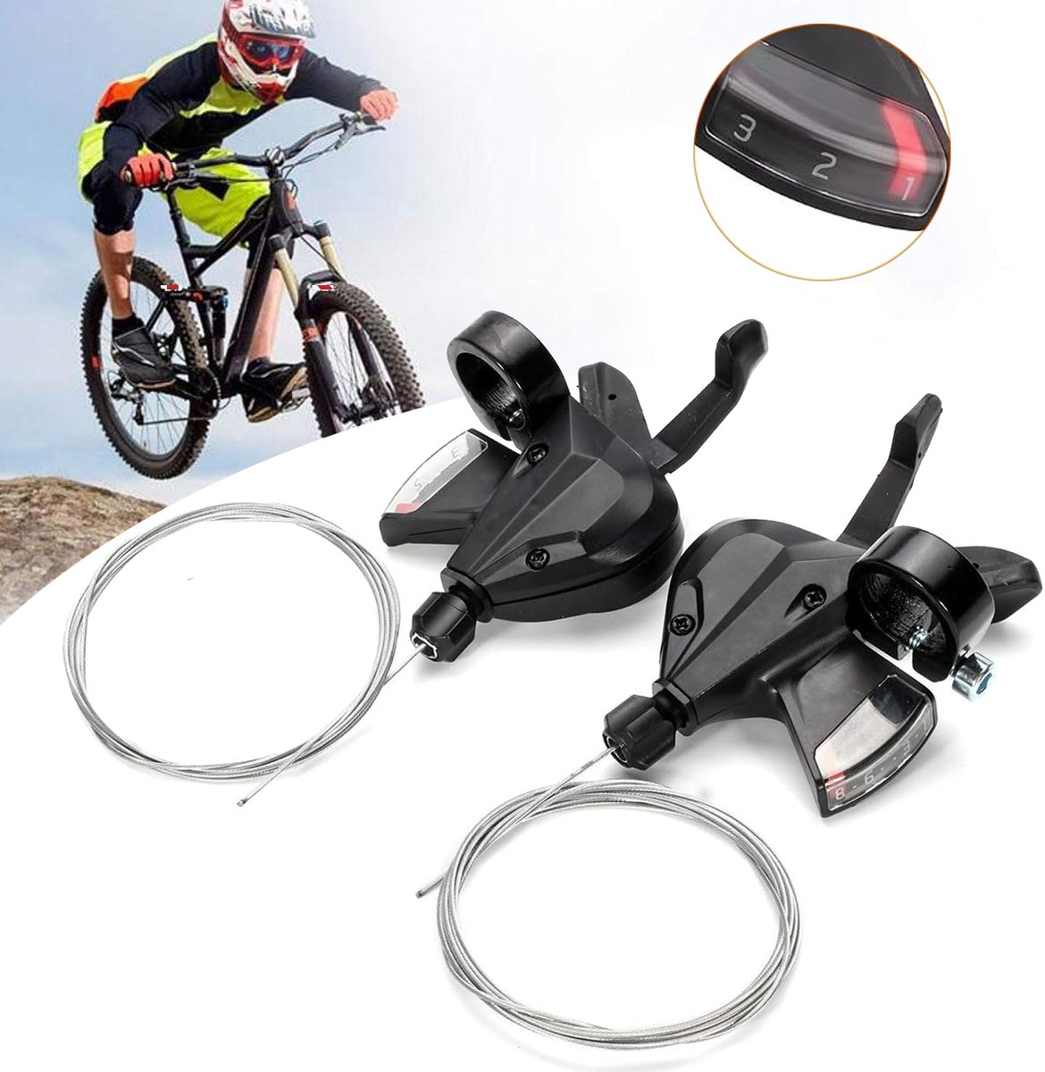 2-Delige Professionele M310 Schakelhendelset - Fietsschakelaar Met Gesplitste Vingers - Fietsversnellingshendel - 8 Versnellingen/24 Versnellingen