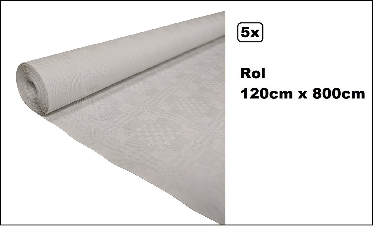 5 stuks Tafelrol tafelkleed wit 120cm x 800cm papier - totaal 40 meter - Party diner food festival eten fun thema feest party