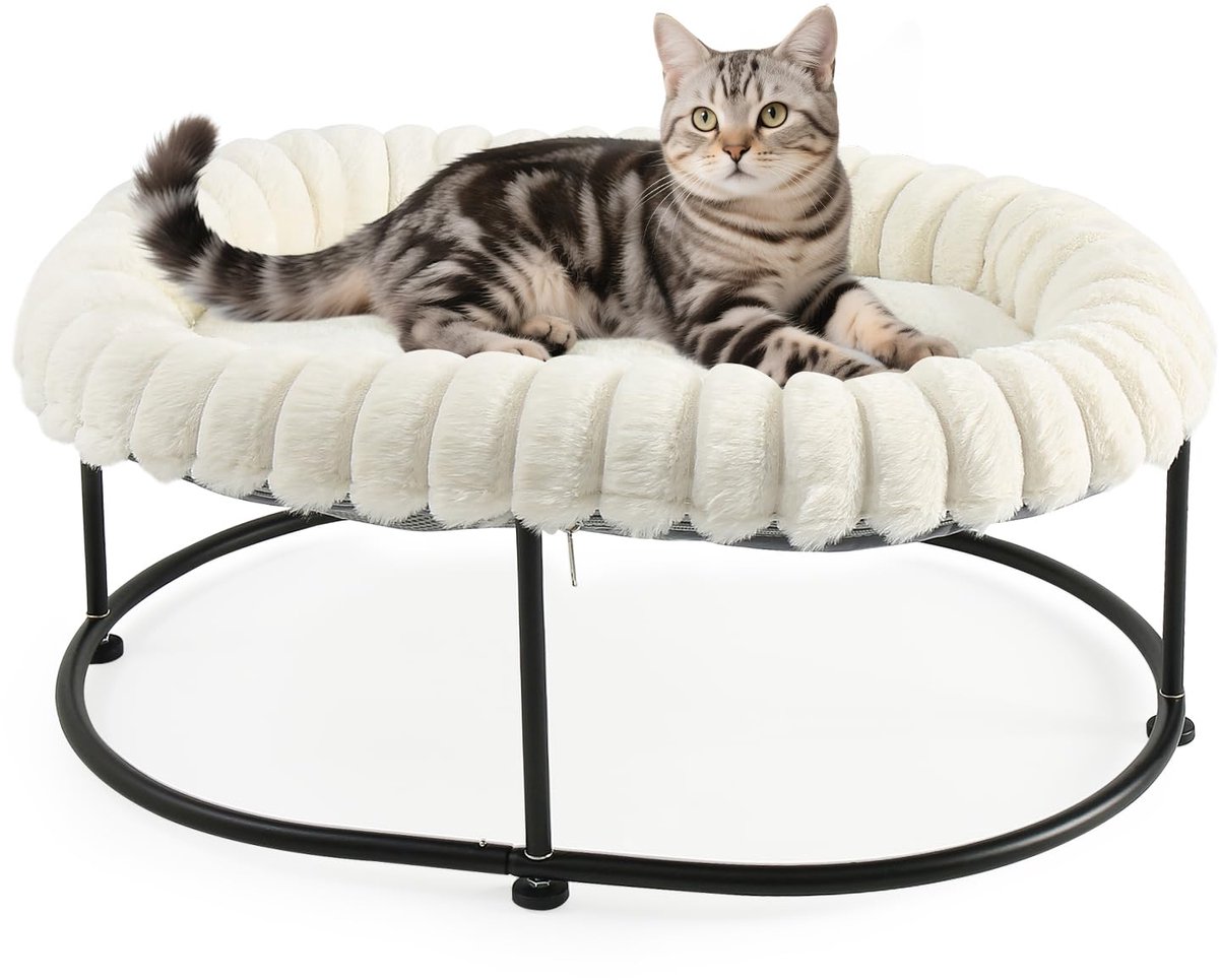 Famanu – Verhoogde kattenmand en kattenhangmat voor binnen, stevig kattenbed met dikke kussens en wasbare hoes, 58,5 x 43 x 21 cm