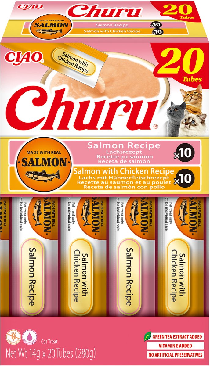 INABA CIAO Churu Creamy Puree Kattensnack Liquid Zalm & Kip variëteiten 20x14g