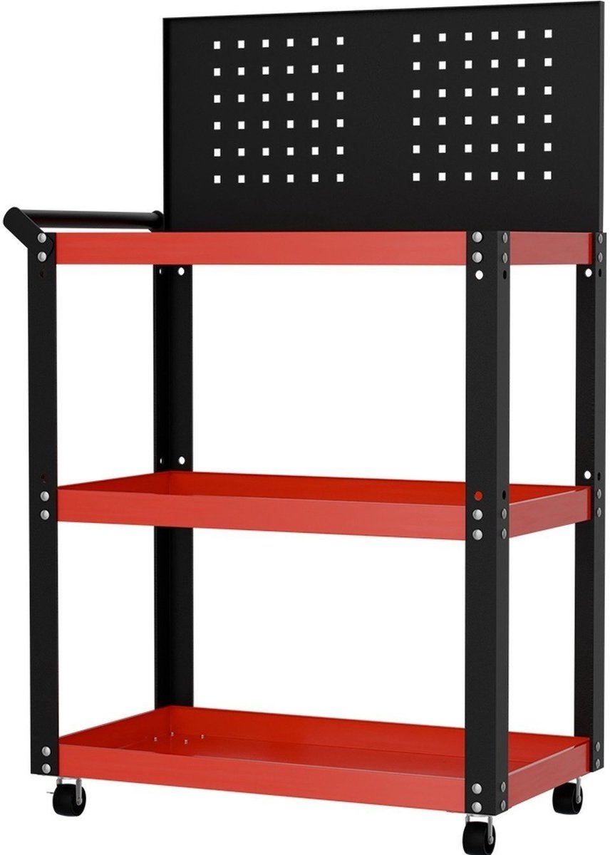 Gereedschapswagen 3 Lagen met Gereedschapsbord - Verrijdbare Werkplaatswagen 103 cm met Zwenkwielen