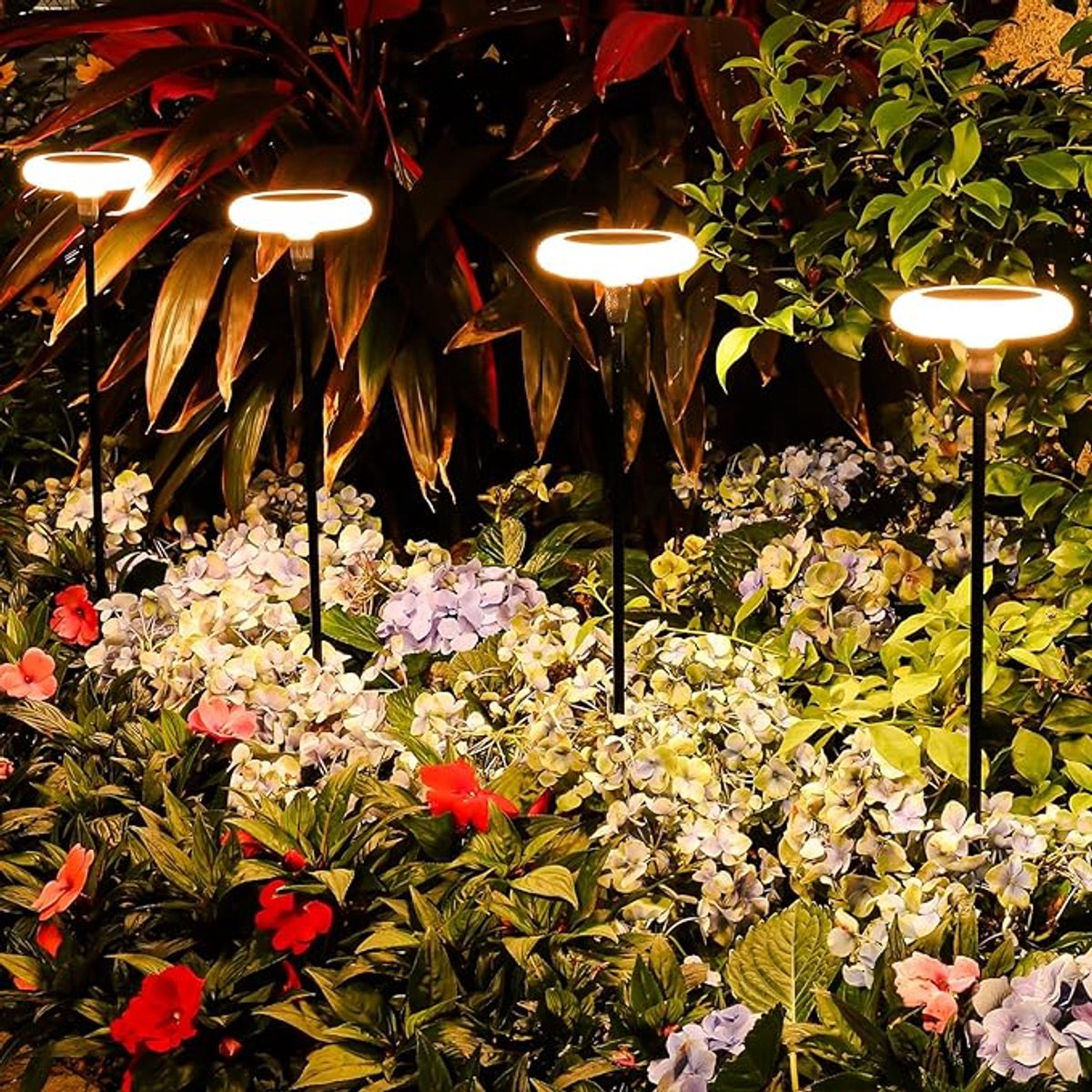 Solar Tuinverlichting Set Van 4 - LED Zonnestekers Voor Buiten - Extra Heldere Tuinlampen Op Zonne-Energie Voor Bloembak, Tuinpad En Planten
