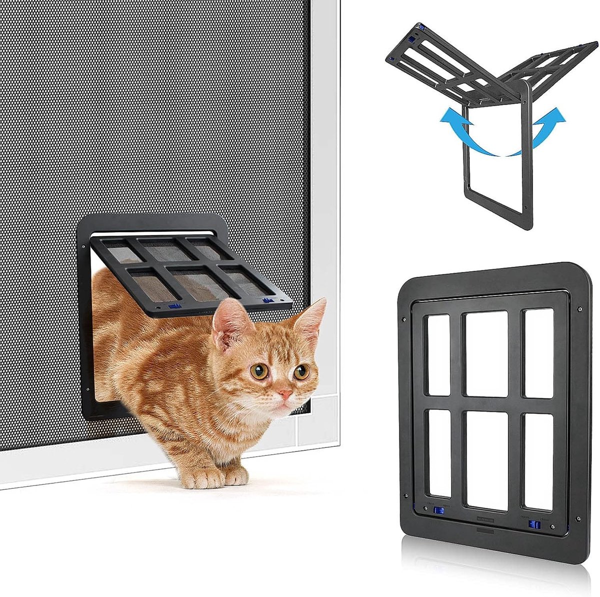 Muggennet met Kattenluik, Eenvoudige Installatie met Magneten voor Honden, Zwart, 25 cm x 31,5 cm, Ideaal voor Bescherming tegen Insecten en Buitenlucht
