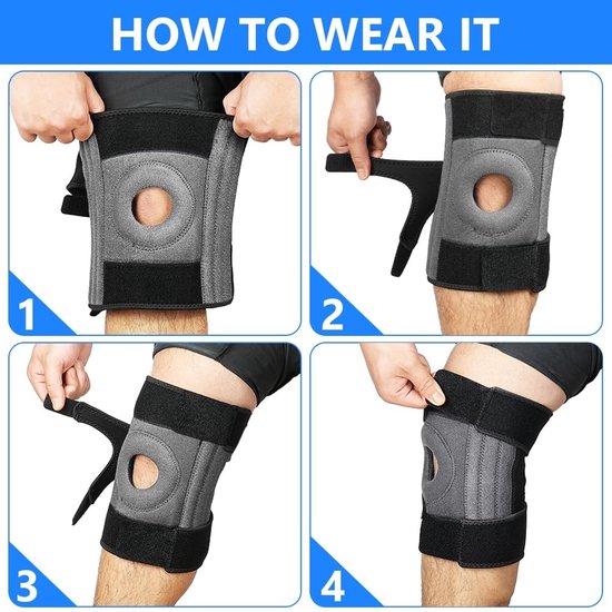Verstelbare Kniebandage voor Mannen en Vrouwen, Ondersteuning met Zes Stabilisatoren en 360° Compressie, Ideaal voor Meniscus Scheuren, ACL Pijnverlichting en Artrose — afbeelding 4