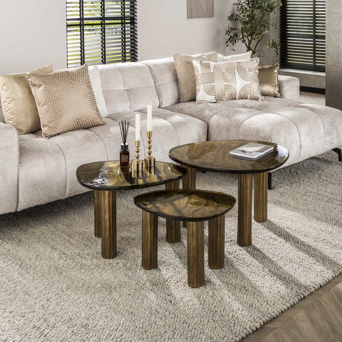 Giga Meubel Salontafel Eclipse - Goud Glas - 51x37x35cm