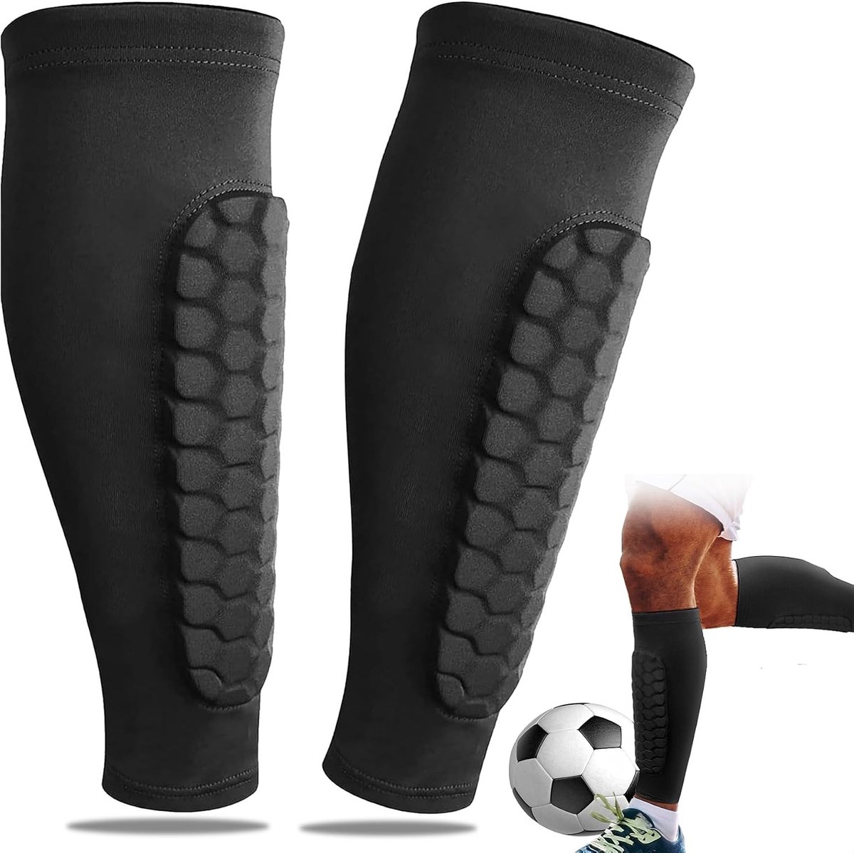Voetbal Scheenbeschermers - Zwart - 30 cm - Comfortabele Schokdemping - Voor Sporters