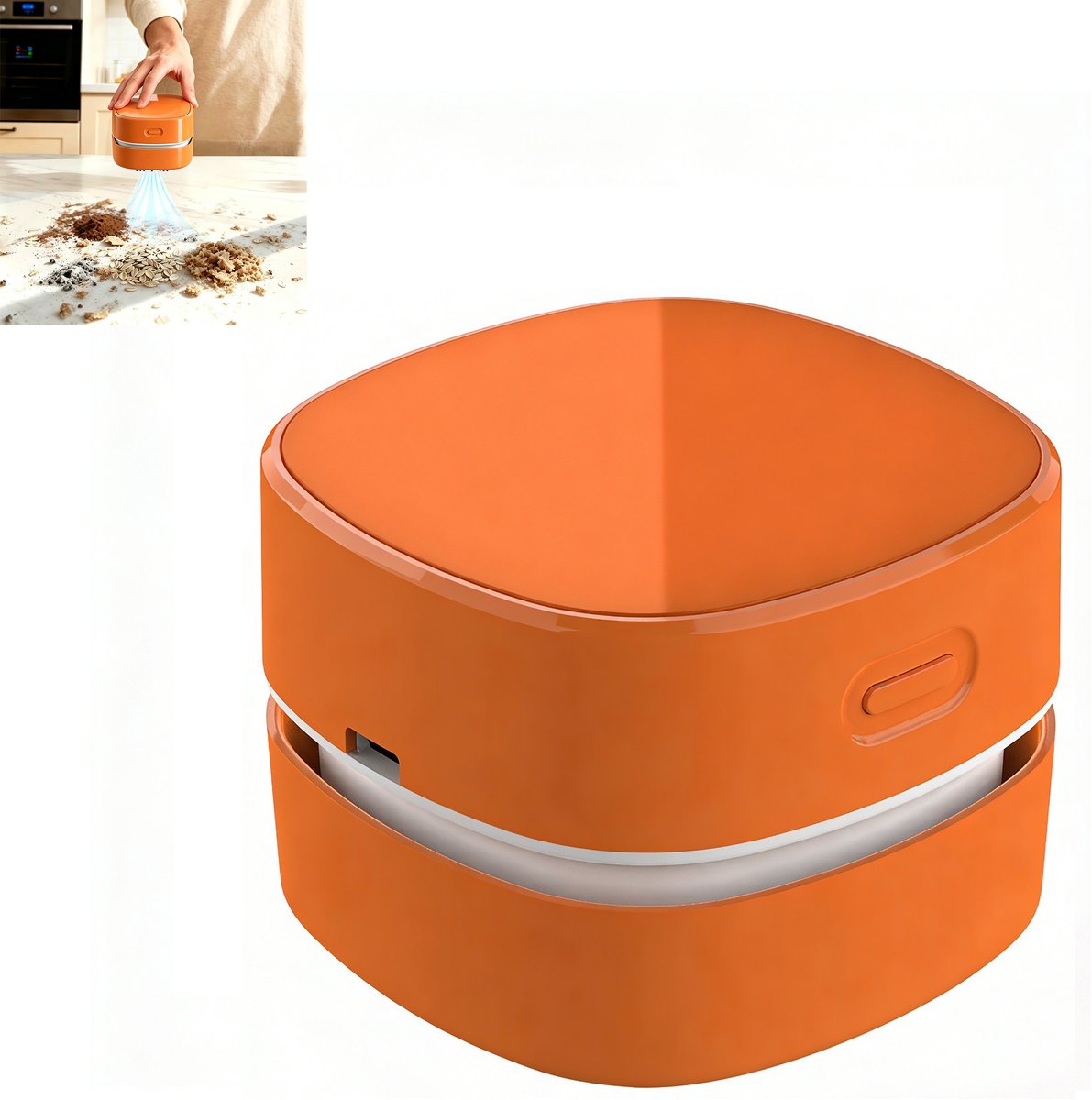 Mini Stofzuiger - Bureau stofzuiger - Tafel stofzuiger - Potlood kruimelzuiger - Oplaadbaar via Type‑C - Eenvoudig te legen opvangbak - Acryl - 7,9×7,9×6 Cm - Geschikt voor bureau, toetsenbordreiniging, autointérieur, dagelijks schoonmaken - Oranje