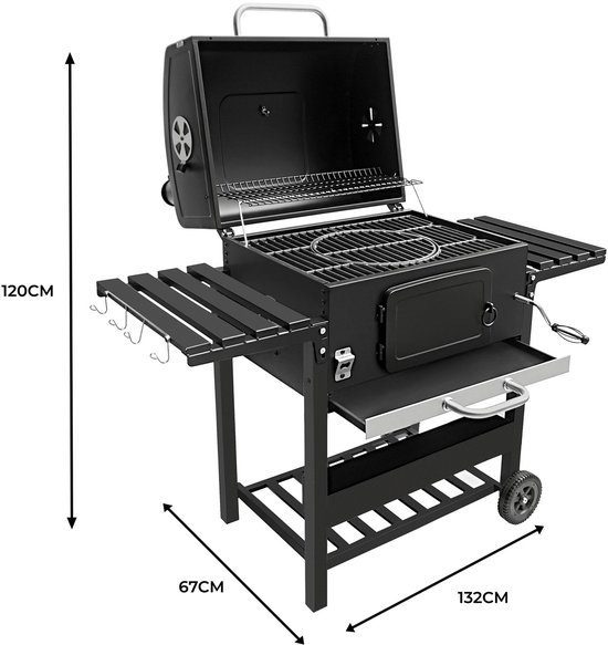 XL houtskool BBQ - smoker barbecue - 57 x 41,5 cm grilloppervlak - draagbaar — afbeelding 2