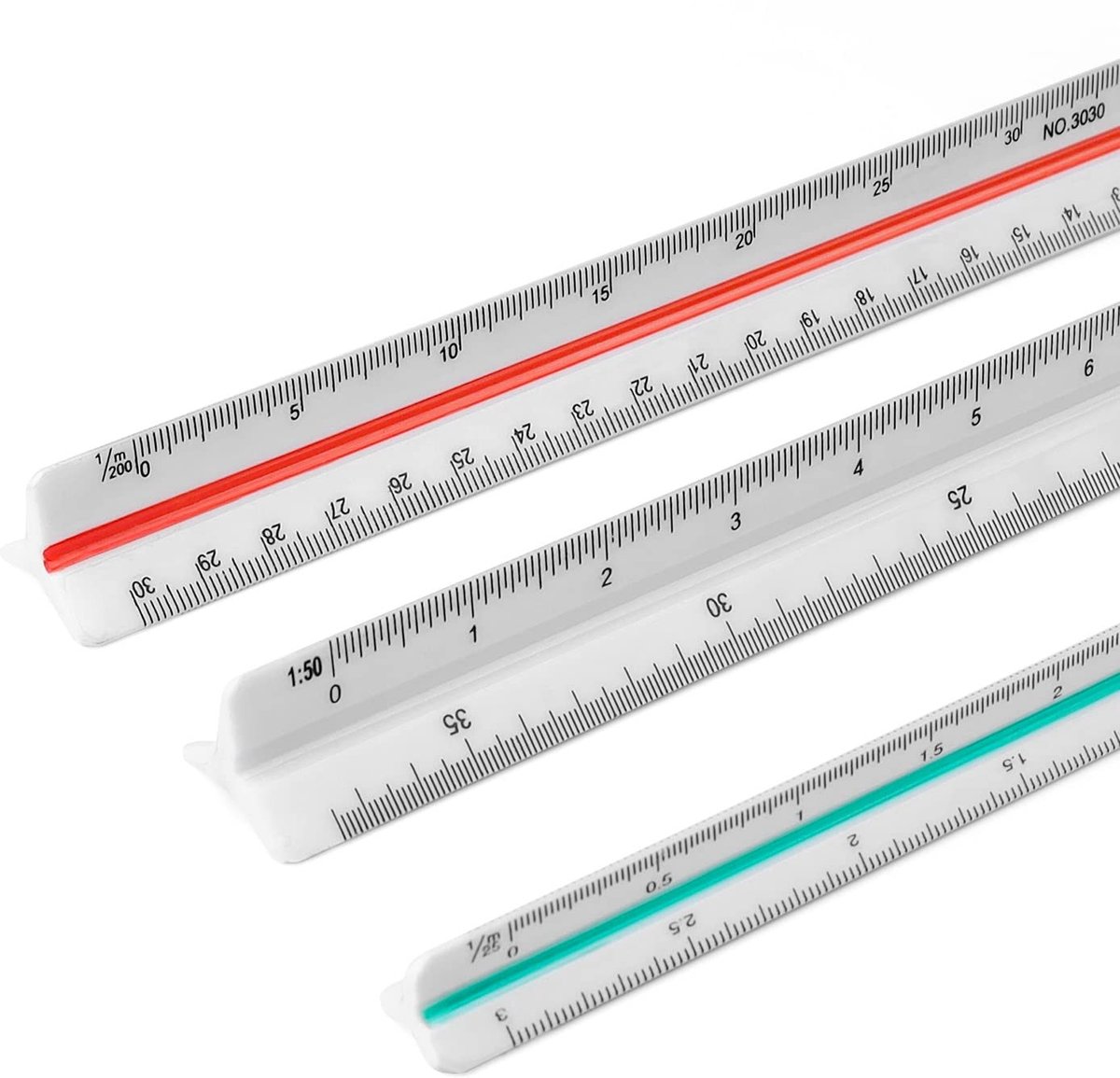 Driehoekige Liniaal Set - Wit - 30 cm en 15 cm - Hoogwaardig HIPS Materiaal - Voor Studenten en Ingenieurs