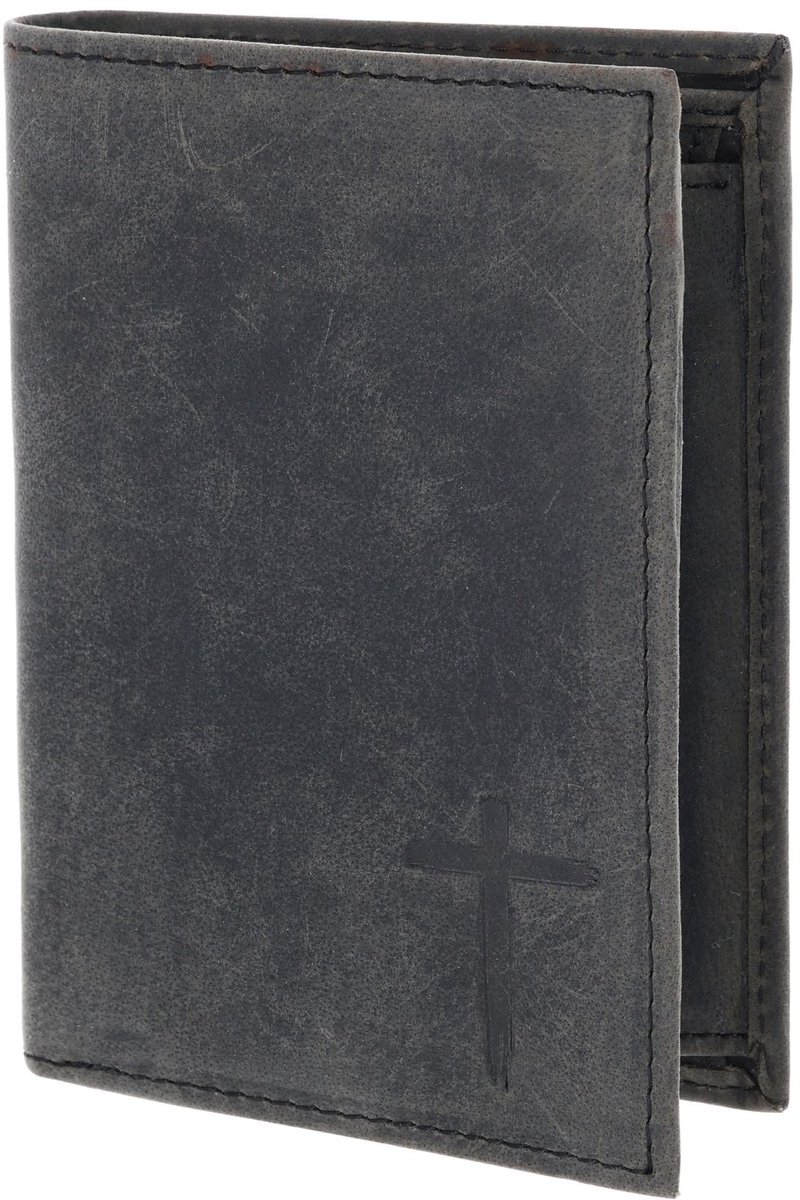 oxmox Leren portemonnee Leather RFID Protect Kombibörse Freedom Cross Embossed Vintage Black zwart