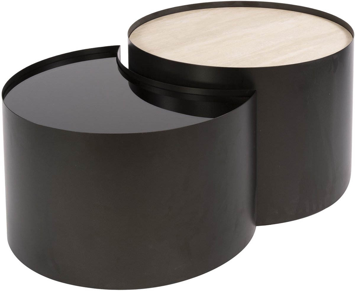 Giga Living Salontafel Metal - Organisch Travertin - Set Van 2