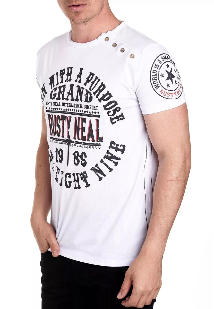 Rusty Neal - Heren T-Shirt - Wit - Zachte Stof - Italianstyle