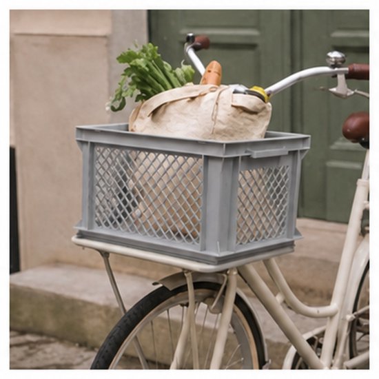 Vintag Fietskrat - 26 Liter - 40 x 30 x 22 cm - Kunststof - Grijs — afbeelding 5