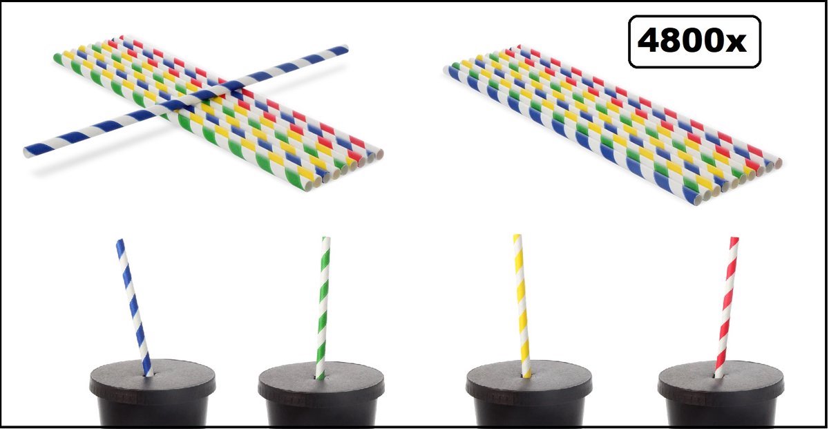 4800 stuks Papieren rietjes kleurenmix 230mm x 6mm - Rietje festival cocktail limonade milkshake drank red