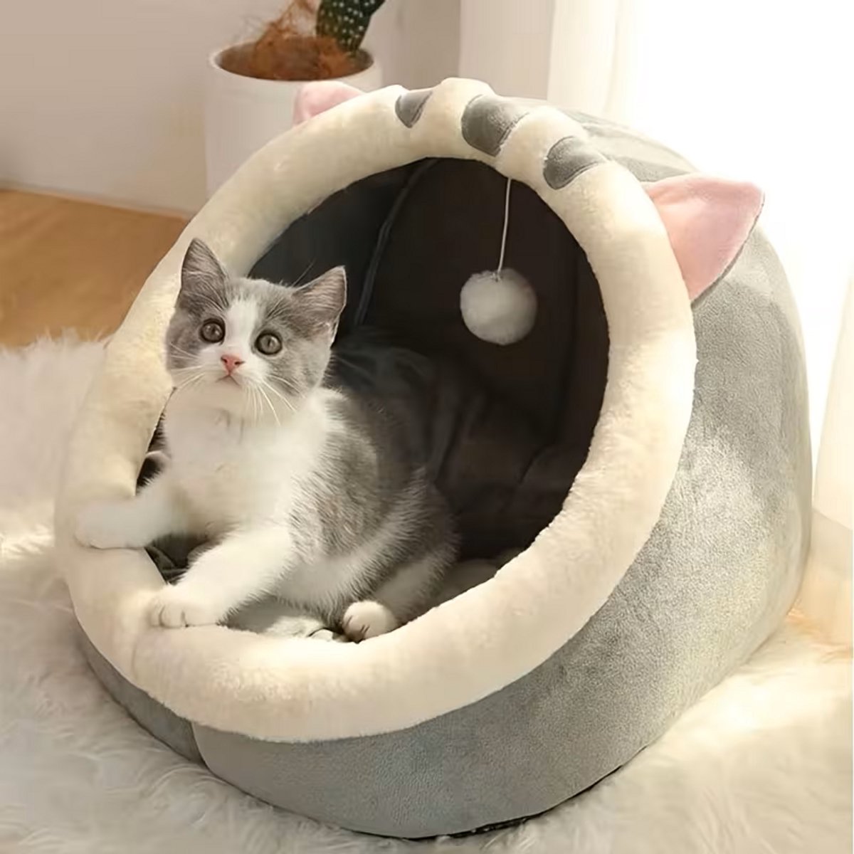 Zacht Kattenbed & Slaapmand - Ademend Kattenkussen & Kattenhuis - Geschikt voor Kleine, Middelgrote en Grote Katten - Pluche