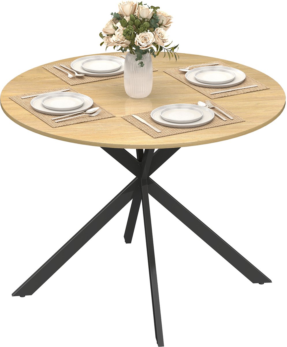 Homcom Eettafel-Spaanplaat, Staal-100L x 100B x 75H cm-Eiken